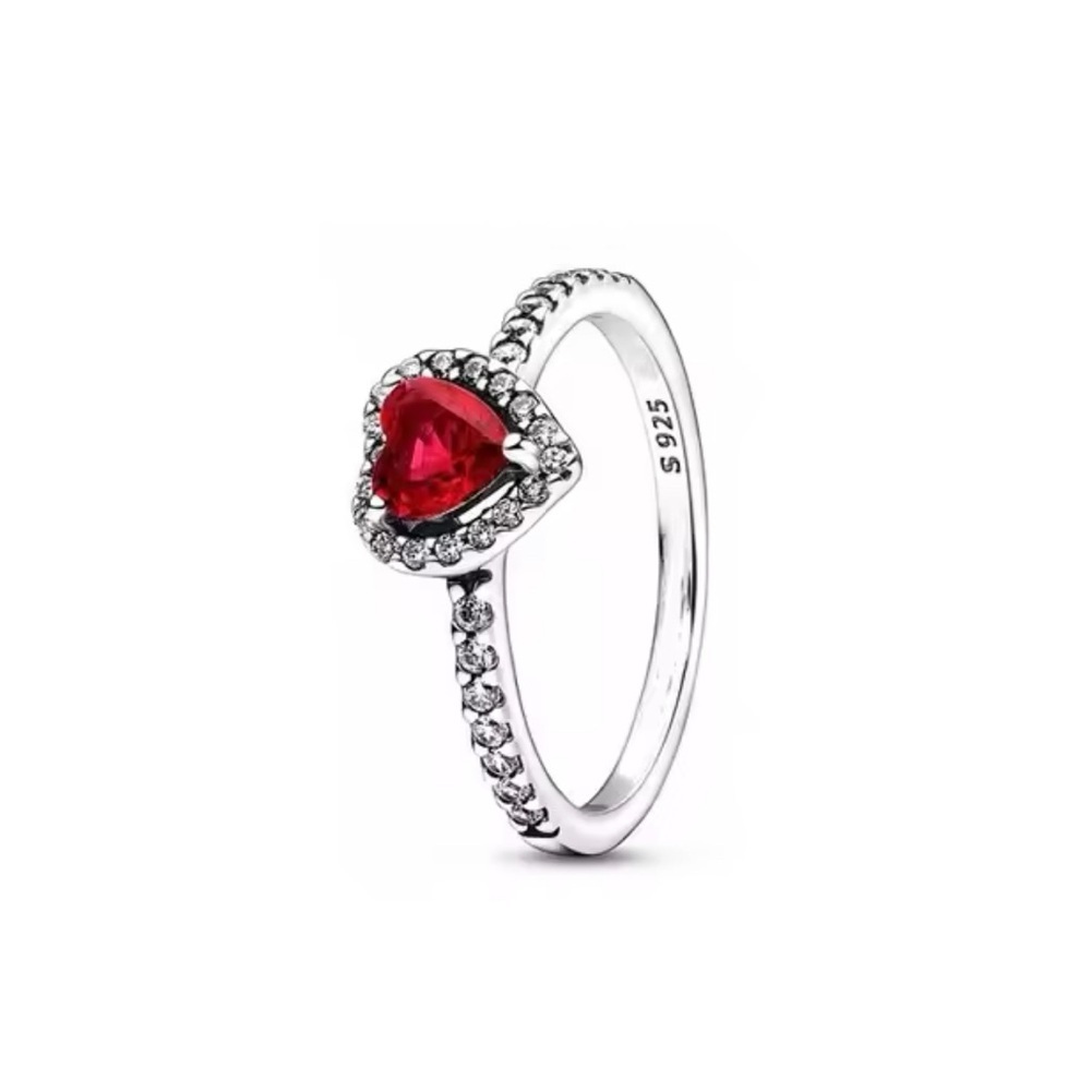 Heart-Shaped Red Gemstone Silver Ring size 8 - Picture 6 of 8